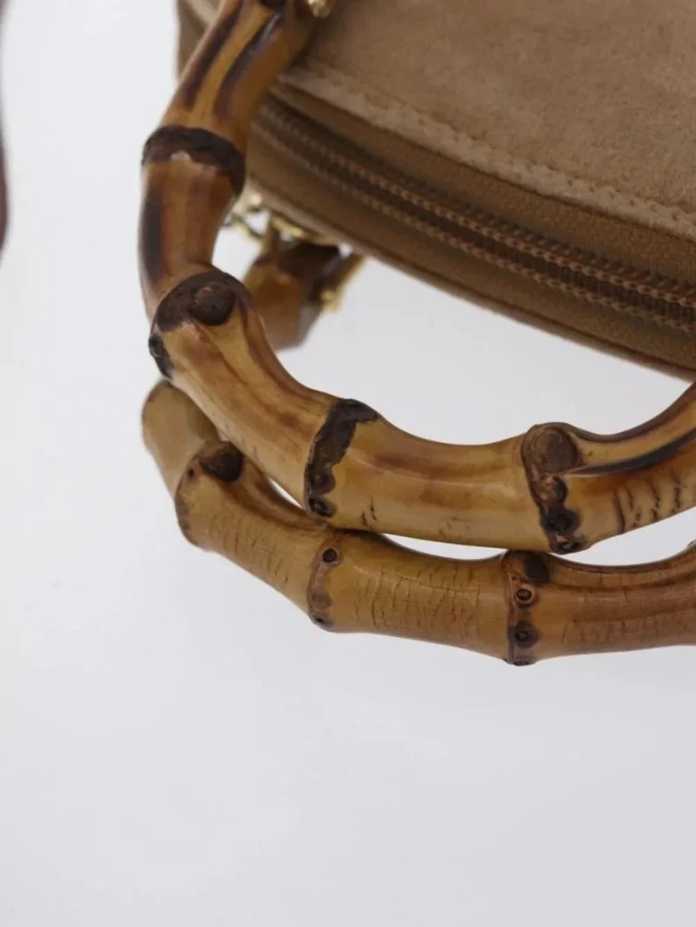 GUCCI Bamboo Hand Bag Nylon 2way Brown Silver 039 1705 0701 Auth bs33342